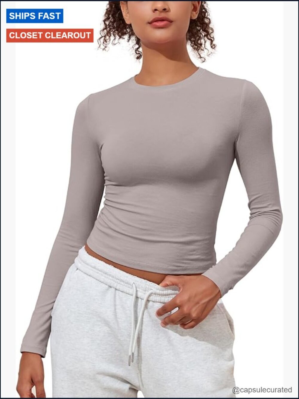 Cotton Long Sleeve Crop Top Crewneck Tight Fit Going Out